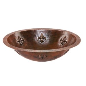 premier copper products lo19ffldb 19-inch oval fleur de lis under mount hammered copper sink, oil rubbed bronze