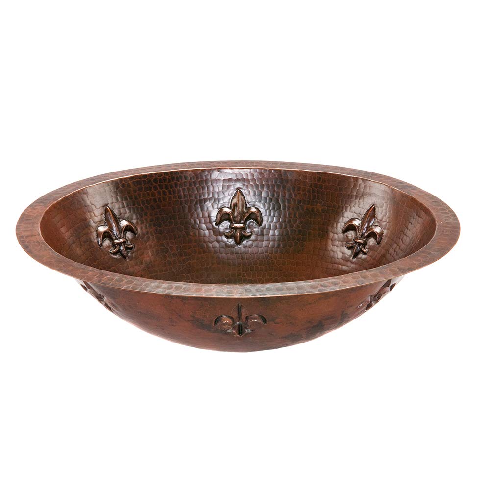 Premier Copper Products LO19FFLDB 19-Inch Oval Fleur De Lis Under Mount Hammered Copper Sink, Oil Rubbed Bronze