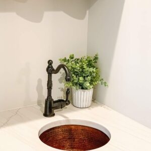 Premier Copper Products BR14DB3 14-Inch Universal Round Hammered Copper Sink with 3.5-Inch Drain Size, Oil Rubbed Bronze