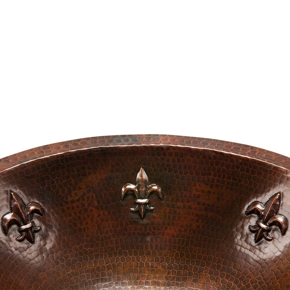 Premier Copper Products LO19FFLDB 19-Inch Oval Fleur De Lis Under Mount Hammered Copper Sink, Oil Rubbed Bronze