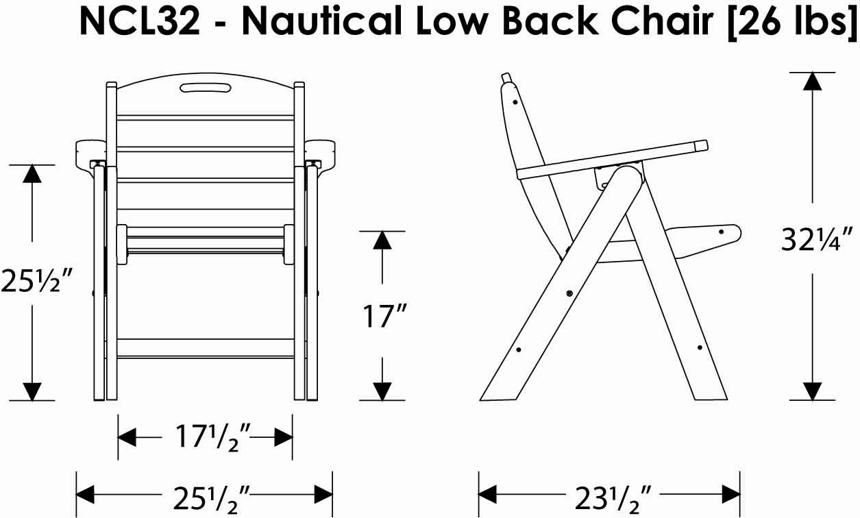 Polywood Outdoor Furniture Nautical Lowback Chair, Green-Recycled Plastic Materials