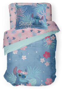 disney lilo & stitch paradise dream twin comforter & sham set - super soft kids reversible bedding - fade resistant microfiber (official disney product)