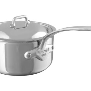 Mauviel M'Cook 5-Ply Polished Stainless Steel Sauce Pan With Lid, Cast Stainless Steel Handle, 2.6-qt, Made In France