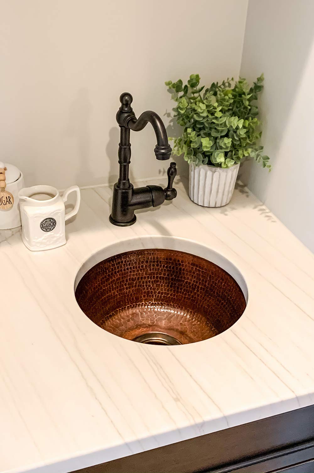 Premier Copper Products BR14DB3 14-Inch Universal Round Hammered Copper Sink with 3.5-Inch Drain Size, Oil Rubbed Bronze