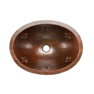 Premier Copper Products LO19FFLDB 19-Inch Oval Fleur De Lis Under Mount Hammered Copper Sink, Oil Rubbed Bronze