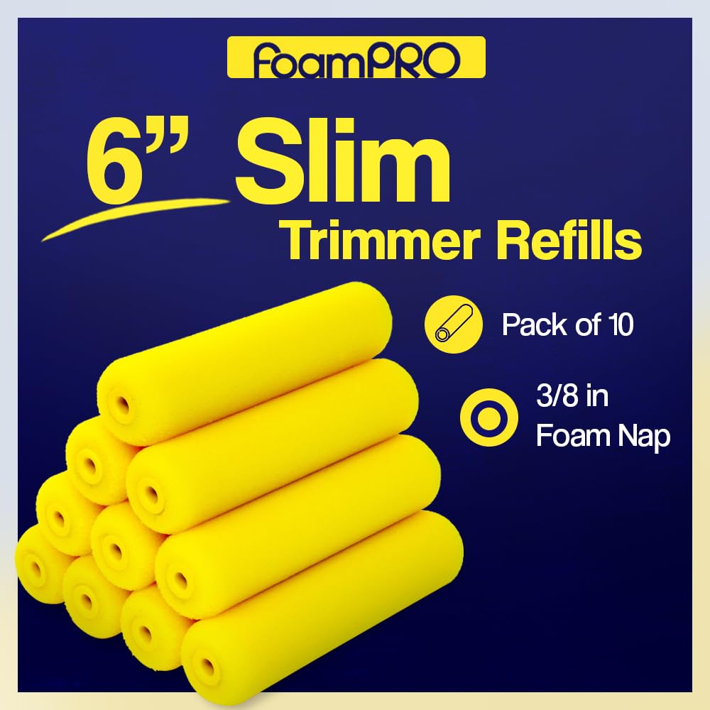 FOAMPRO 63-P 75Rs-10 Slim Trimmer Refill, 3/8 in Nap, 6 in L, Foam Cover, 6 Inch (10 Pack)