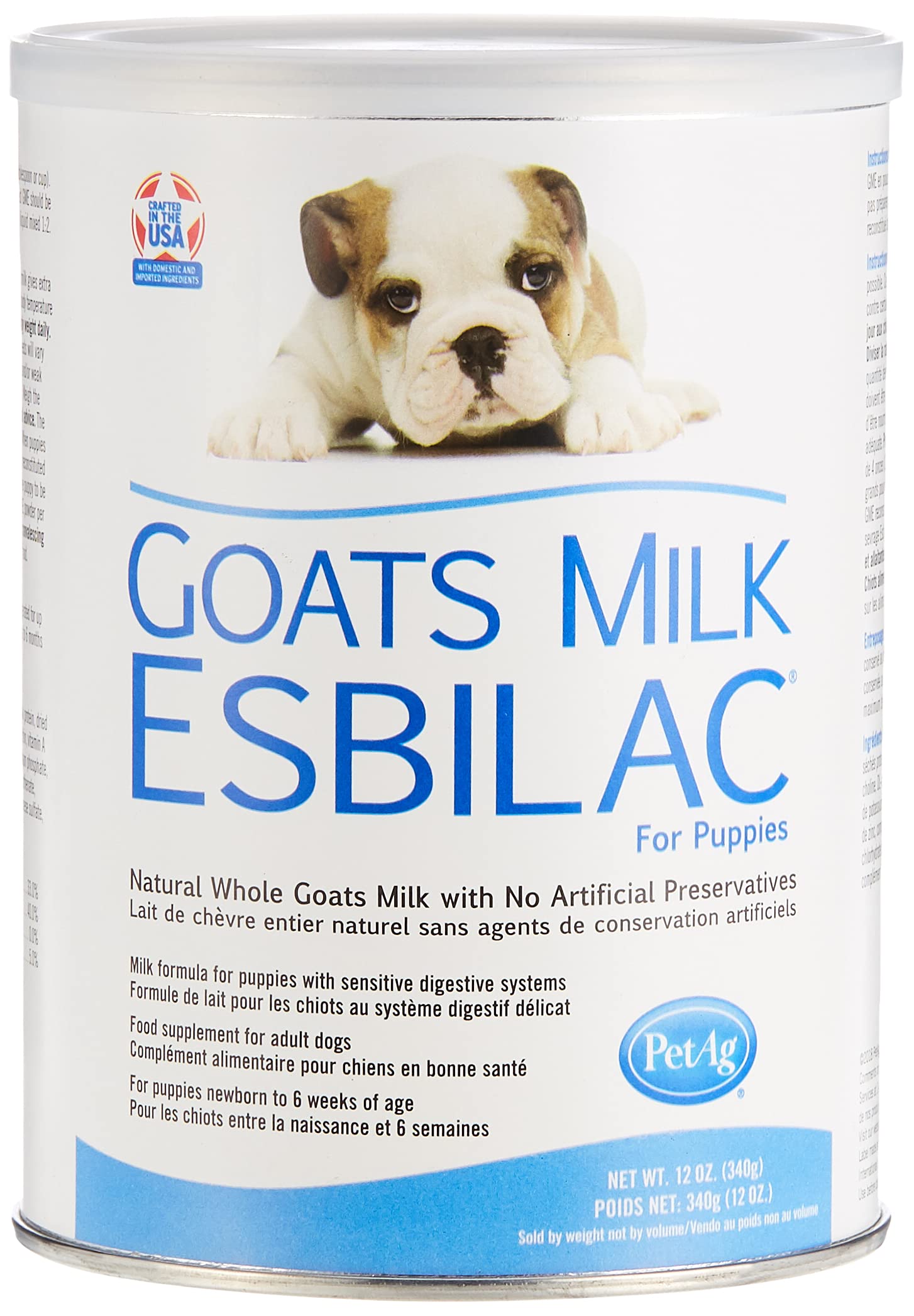 Pet-Ag Goat’s Milk Esbilac Powder - 12 oz - Powdered Puppy Formula with Prebiotics, Probiotics & Vitamins for Puppies Newborn to Six Weeks Old - For Sensitive Digestive Systems