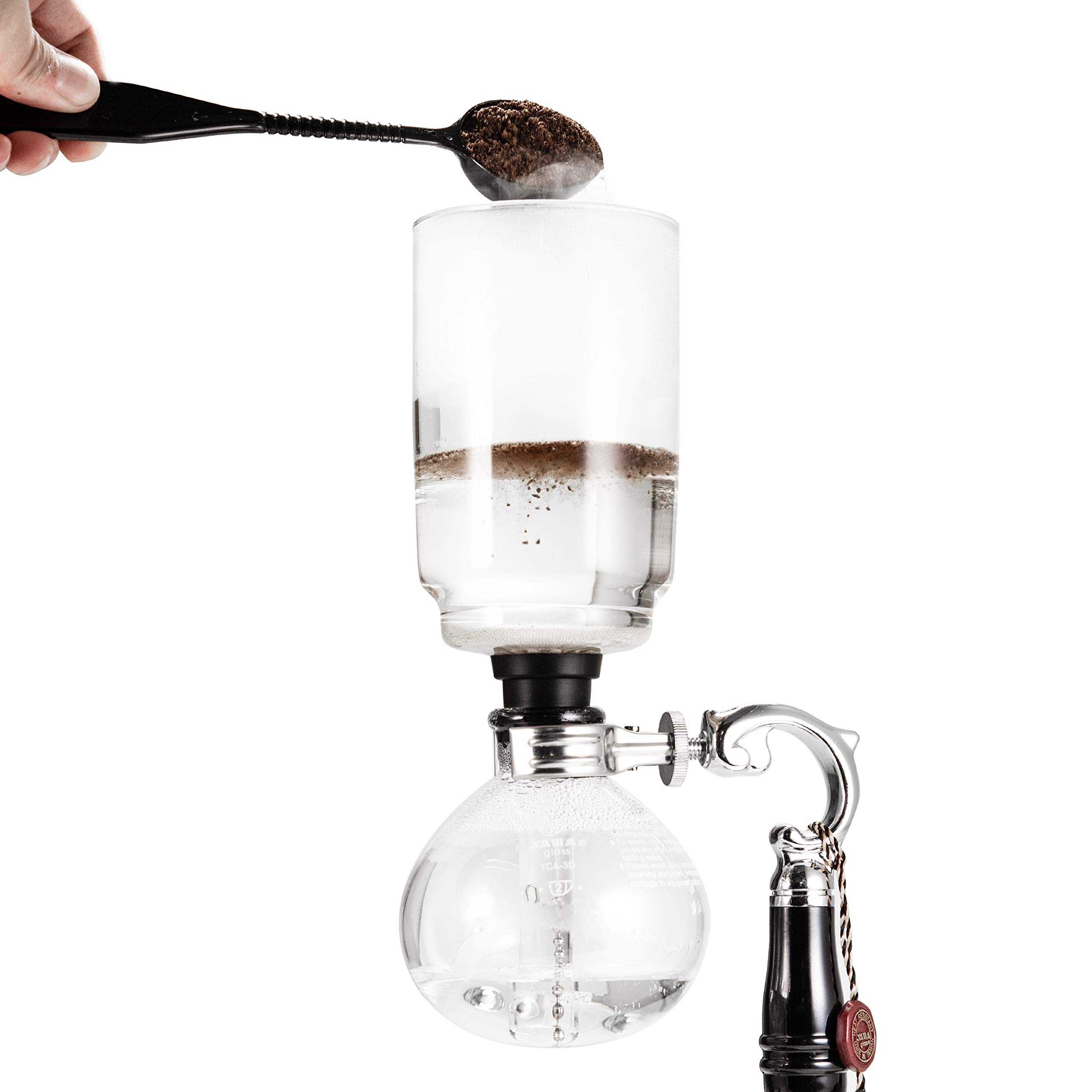 Yama Glass Tabletop Siphon Coffee Maker I Syphon Brewer with Vacuum Technology I Hand Blown Durable Borosilicate Glass for Cleanest Brew I Alcohol Burner I Makes 5 Cups (15-20oz) I, 20-Ounce, Clear