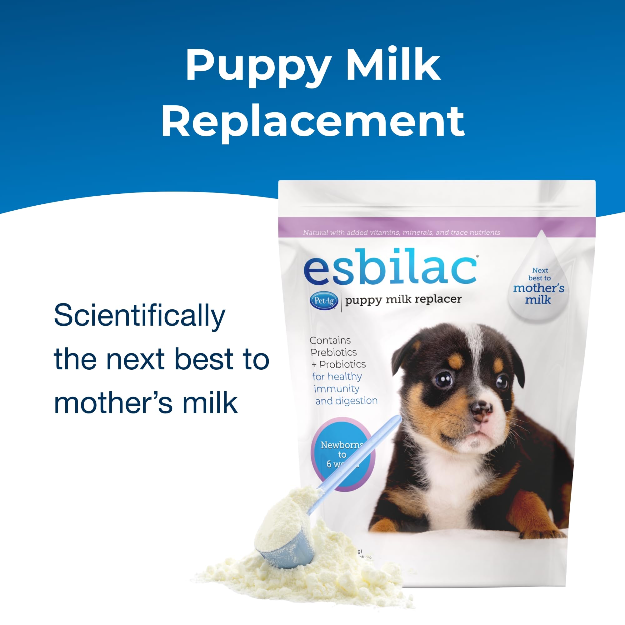 Pet-Ag Esbilac Puppy Milk Replacer Powder - 5 lb - Powdered Puppy Formula with Prebiotics, Probiotics & Vitamins for Puppies Newborn to Six Weeks Old - Easy to Digest