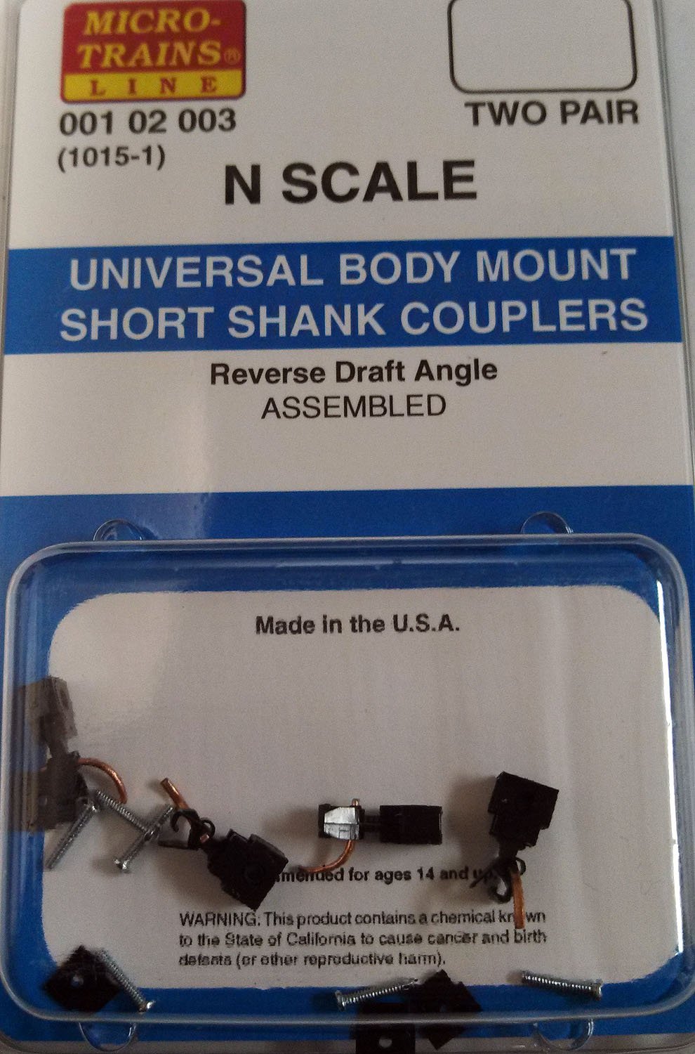 Micro-Trains N Scale #1015-1 Universal Coupler Assembled 2 Pair Reverse Draft Angle MT-001-02-003