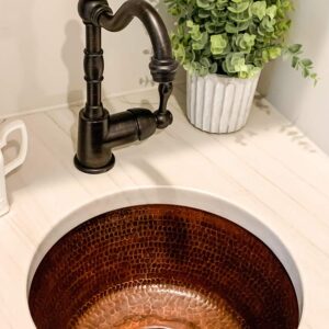 Premier Copper Products BR14DB3 14-Inch Universal Round Hammered Copper Sink with 3.5-Inch Drain Size, Oil Rubbed Bronze