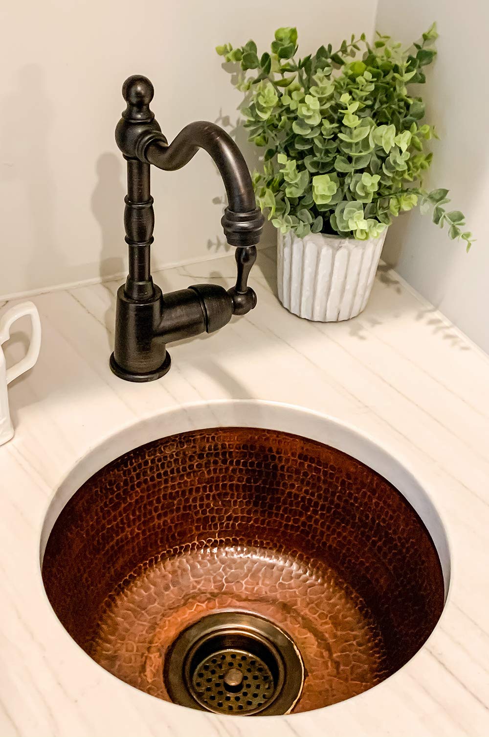 Premier Copper Products BR14DB3 14-Inch Universal Round Hammered Copper Sink with 3.5-Inch Drain Size, Oil Rubbed Bronze