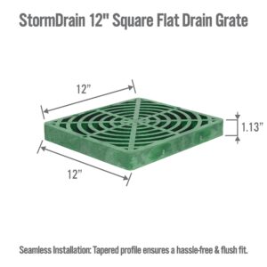 StormDrain 12" Outdoor Catch Basin Flat Square Grate Cover - Superior Strength and Durability, Green