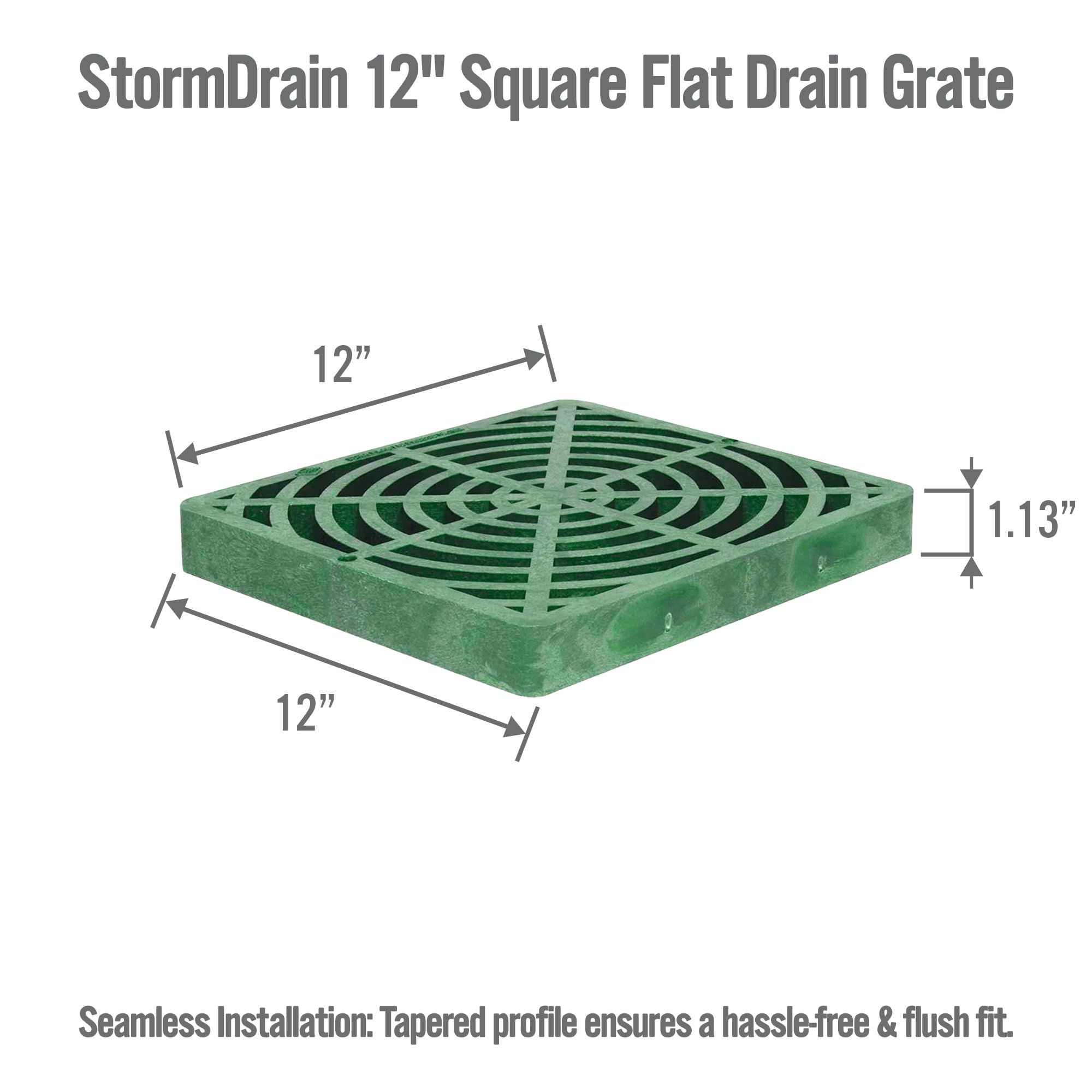 StormDrain 12" Outdoor Catch Basin Flat Square Grate Cover - Superior Strength and Durability, Green