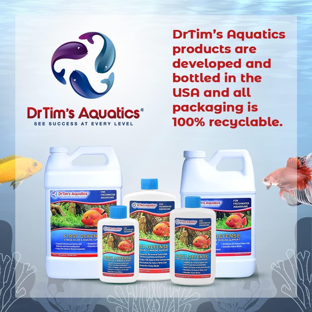 DrTim's Aquatics First Defense for Freshwater Aquariums – Stress Relief & Immune System Support with Vitamins Immunostimulants Fish Tanks 4oz.