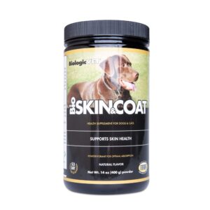 biologicvet - bioskin & coat natural antihistamine supplement for dogs & cats, supports skin health and helps maintain normal histamine levels, 53-day supply for 30-lb. animal, 14-oz. powder