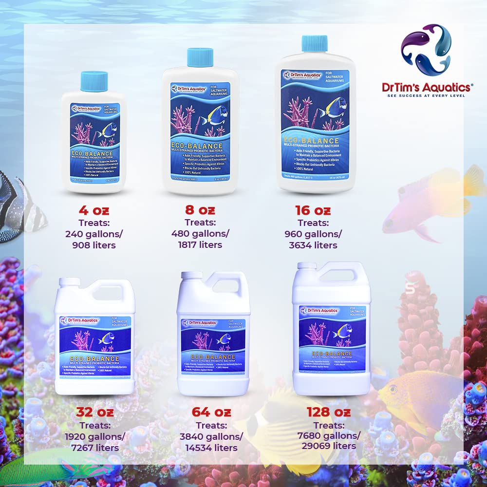 DrTim’s Aquatics Eco-Balance for Saltwater Aquariums – Multi-Strained, Supportive Probiotic Bacteria to Maintain a Balanced Fish Tank Environment-64 oz.