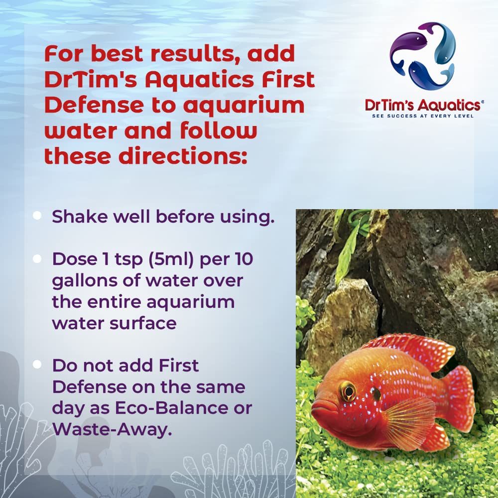 DrTim's Aquatics First Defense for Freshwater Aquariums – Stress Relief & Immune System Support with Vitamins Immunostimulants Fish Tanks 4oz.