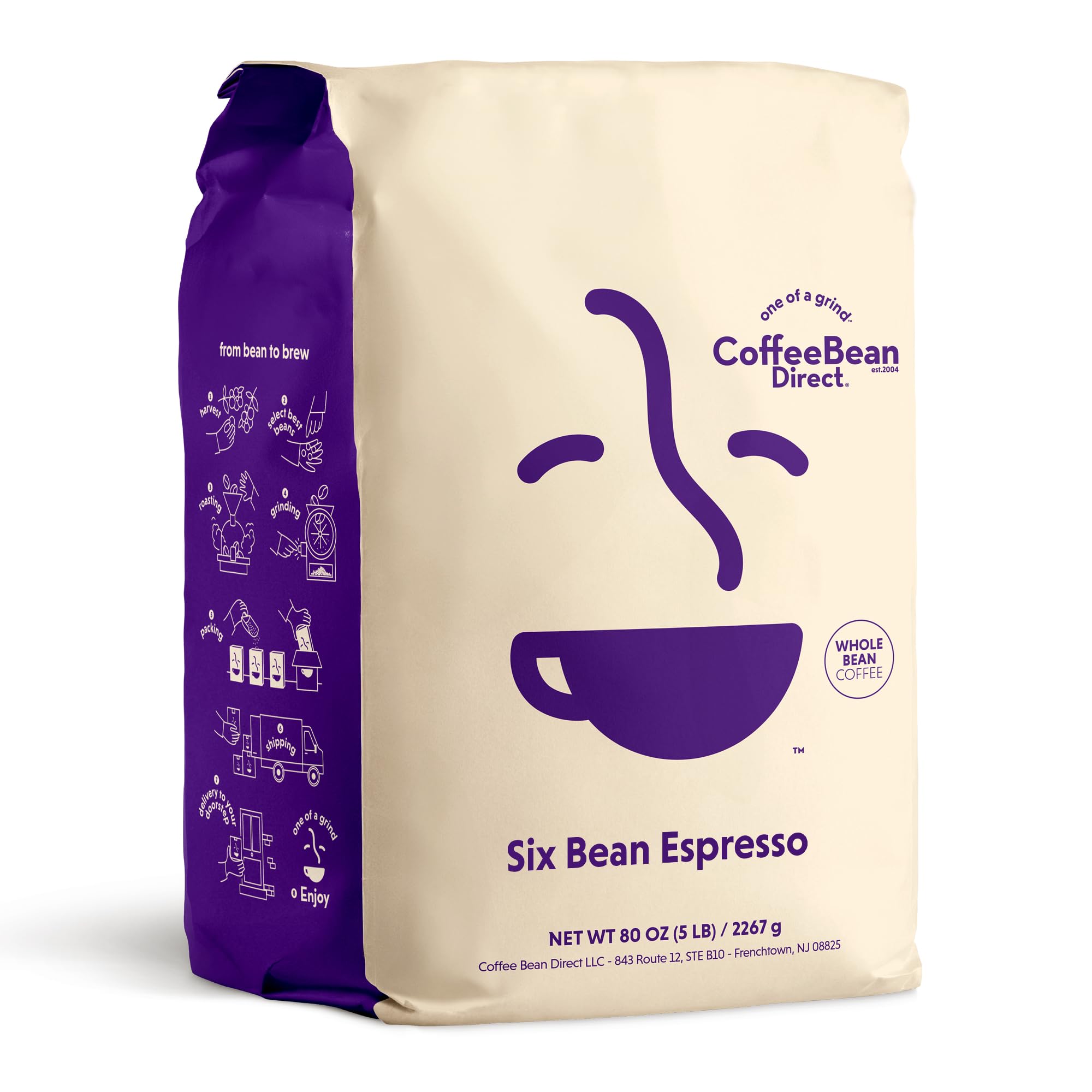 Coffee Bean Direct Six Bean Espresso, Whole Bean Coffee, 5-Pound Bag