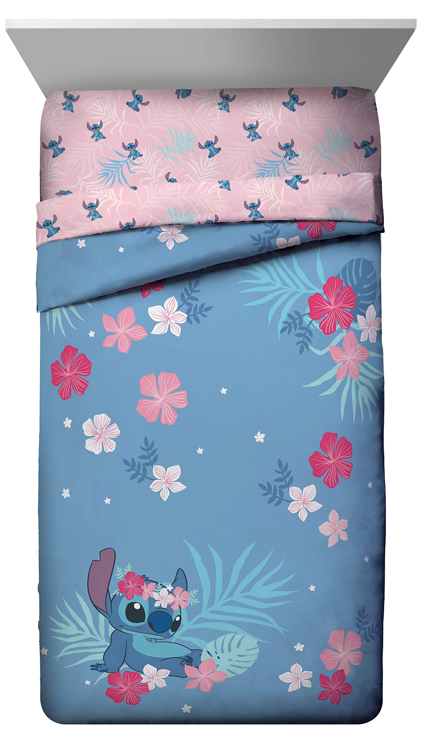 Disney Lilo & Stitch Paradise Dream Twin Comforter & Sham Set - Super Soft Kids Reversible Bedding - Fade Resistant Microfiber (Official Disney Product)