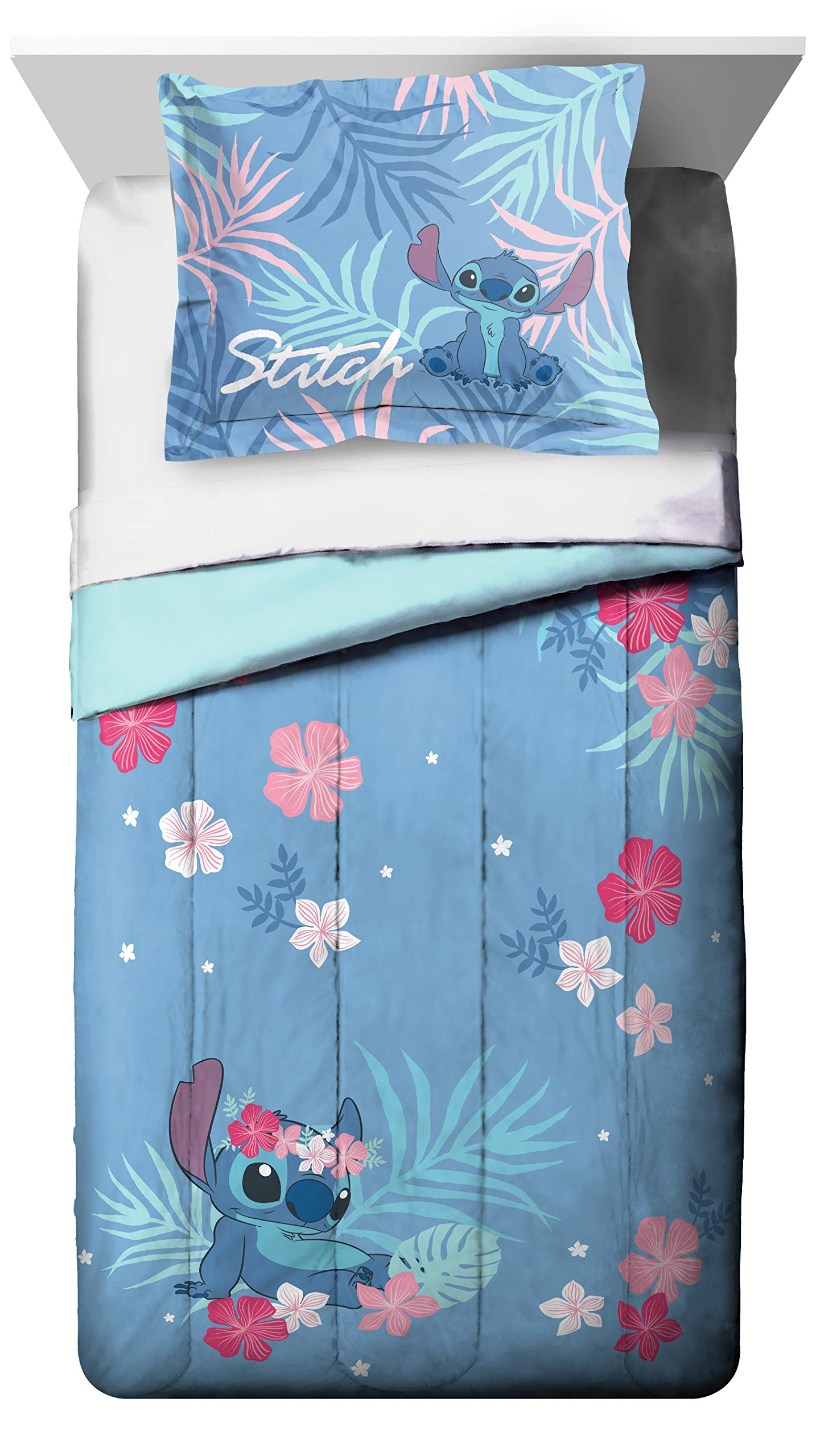 Disney Lilo & Stitch Paradise Dream Twin Comforter & Sham Set - Super Soft Kids Reversible Bedding - Fade Resistant Microfiber (Official Disney Product)