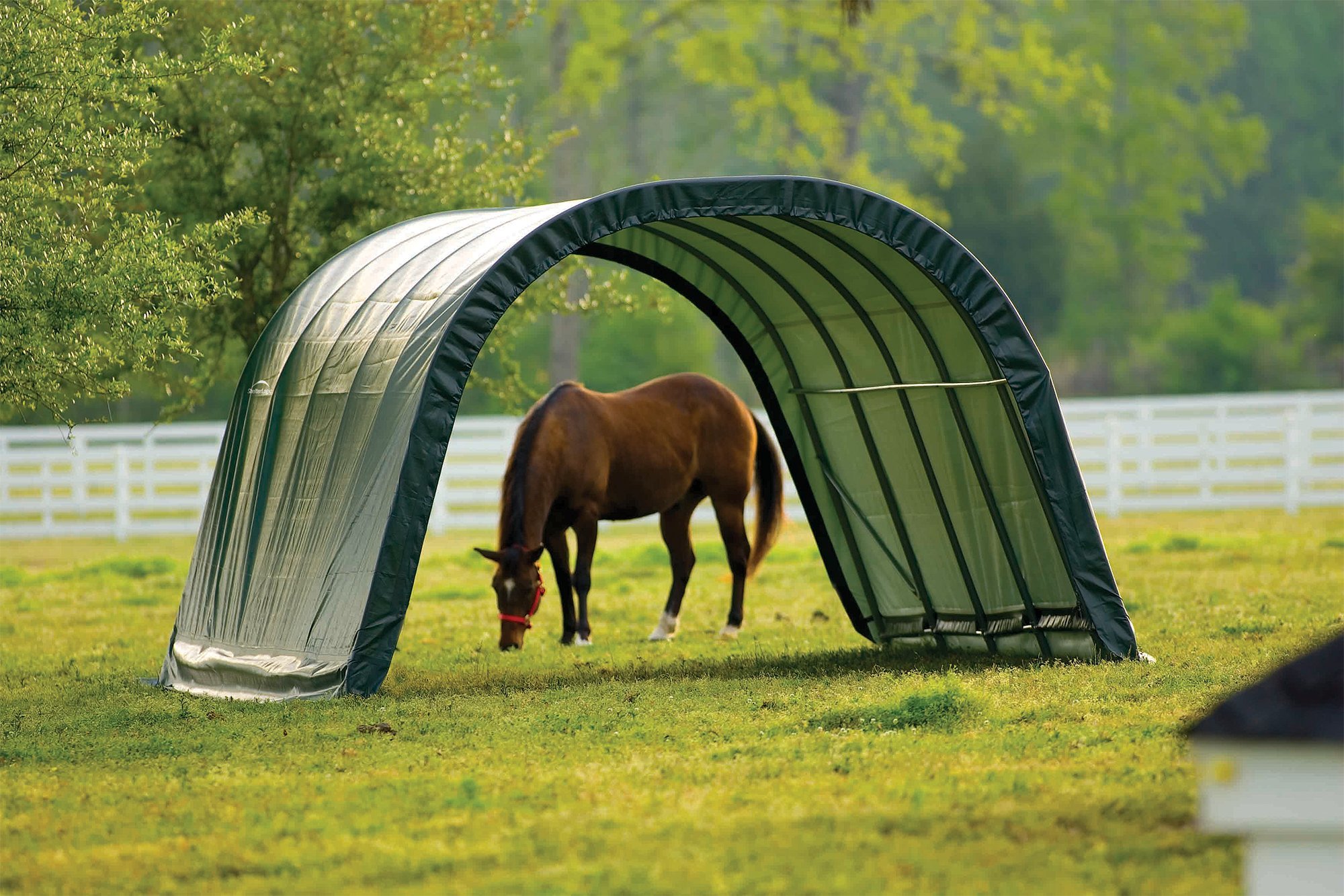 ShelterLogic Peak Style Run-in Shelter, Green, 22 x 24 x 12 ft.