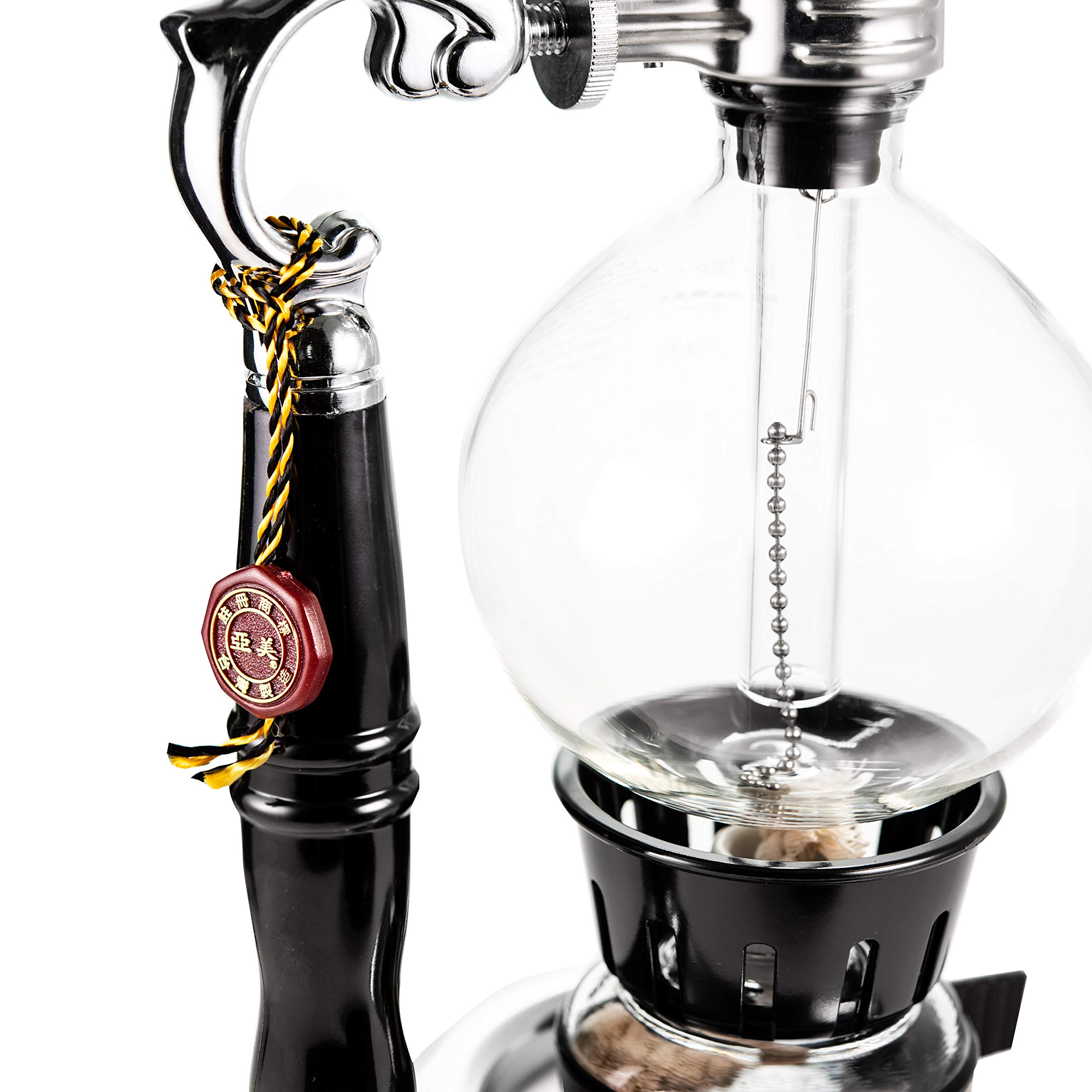 Yama Glass Tabletop Siphon Coffee Maker I Syphon Brewer with Vacuum Technology I Hand Blown Durable Borosilicate Glass for Cleanest Brew I Alcohol Burner I Makes 5 Cups (15-20oz) I, 20-Ounce, Clear