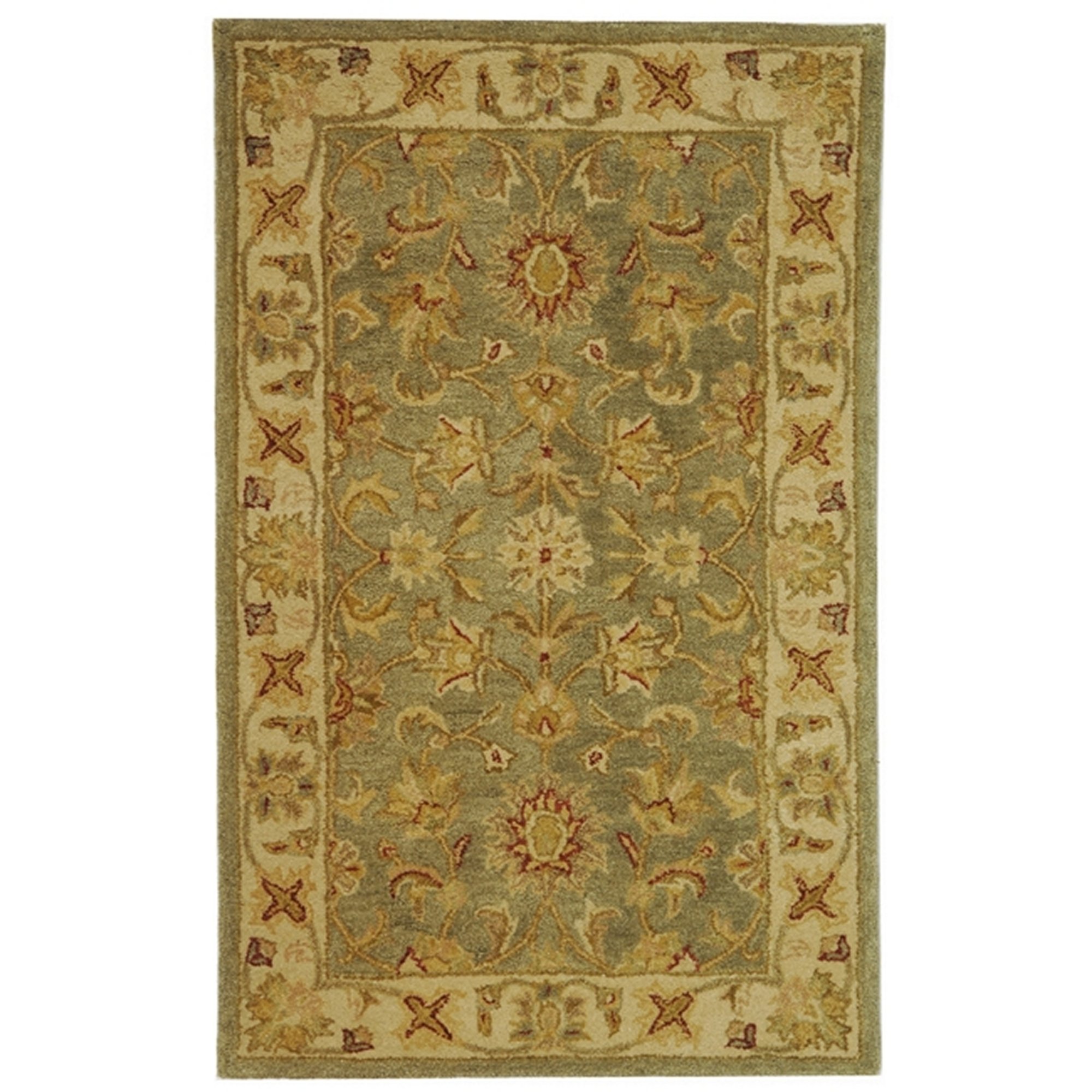 SAFAVIEH Antiquity Collection 2' x 3' Green / Gold AT313A Handmade Traditional Oriental Premium Wool Accent Rug