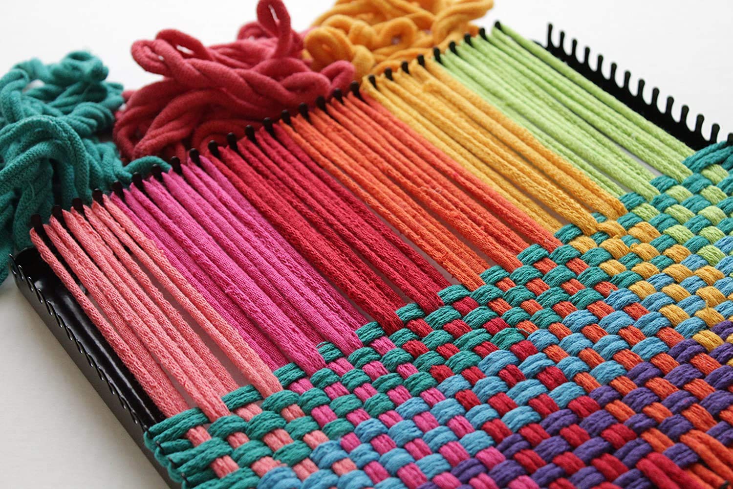 Friendly Loom 10" PRO Size Black Potholder Metal Loom Kit with Bright Rainbow Color Cotton Loops to Make 2 Potholders, Weaving Crafts for Kids & Adults MADE IN THE USA by Harrisville Designs