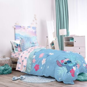 Disney Lilo & Stitch Paradise Dream Twin Comforter & Sham Set - Super Soft Kids Reversible Bedding - Fade Resistant Microfiber (Official Disney Product)