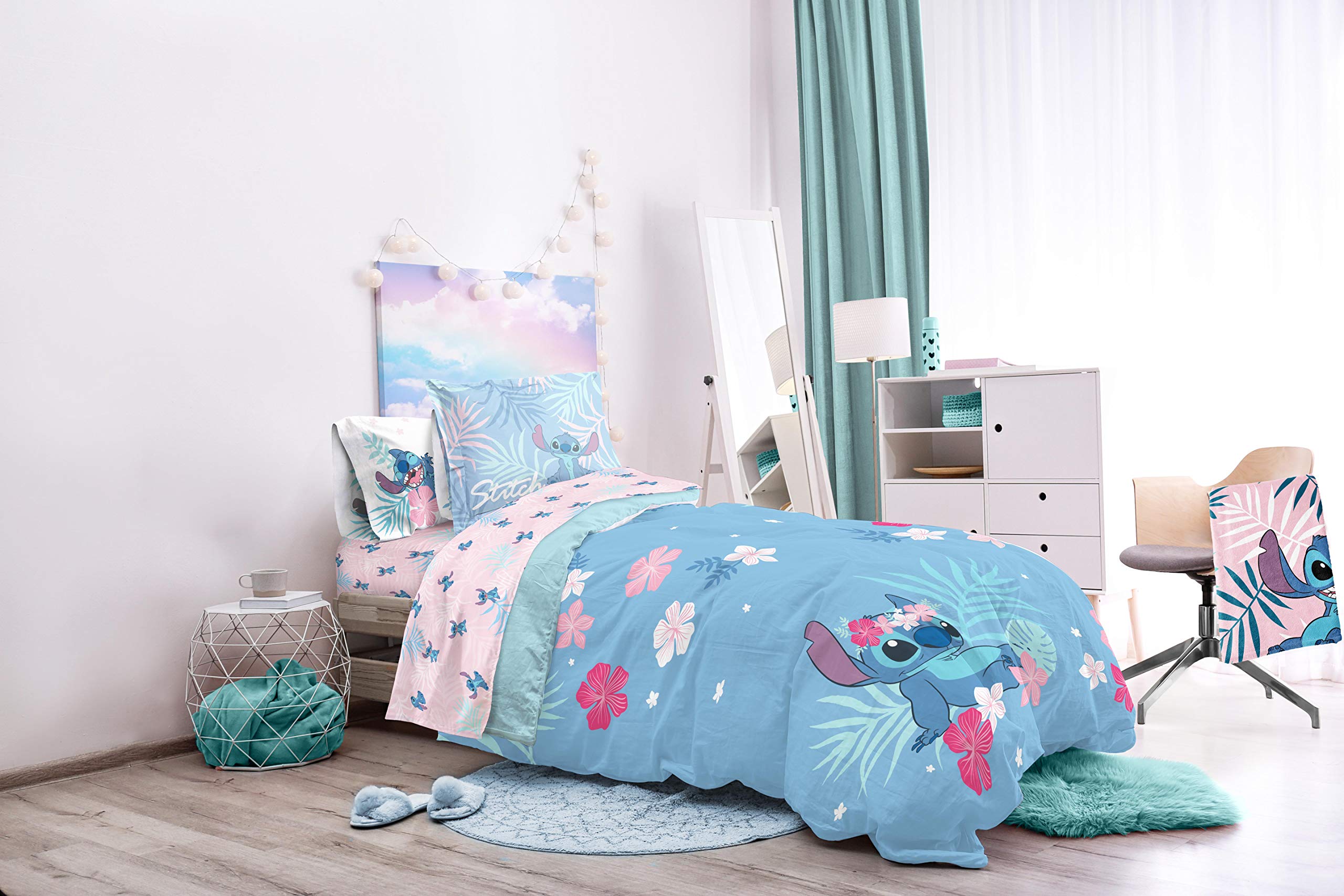 Disney Lilo & Stitch Paradise Dream Twin Comforter & Sham Set - Super Soft Kids Reversible Bedding - Fade Resistant Microfiber (Official Disney Product)