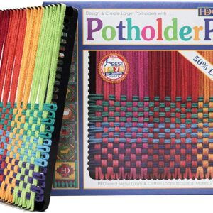 Friendly Loom 10" PRO Size Black Potholder Metal Loom Kit with Bright Rainbow Color Cotton Loops to Make 2 Potholders, Weaving Crafts for Kids & Adults MADE IN THE USA by Harrisville Designs