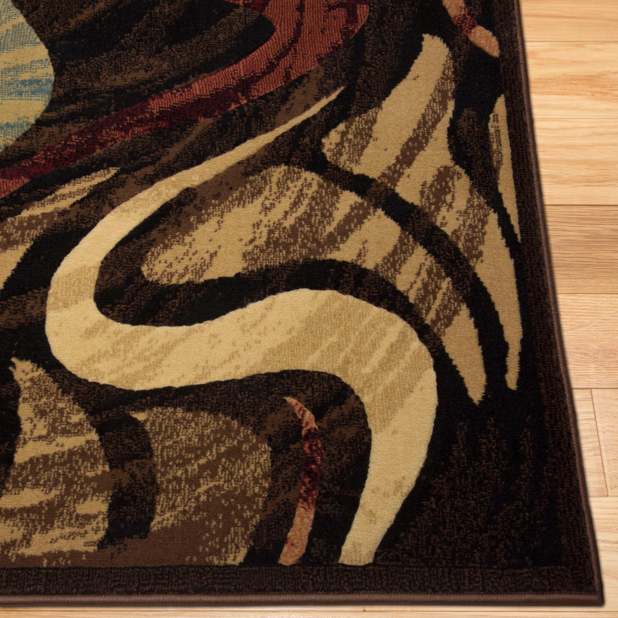 Home Dynamix Catalina Picasso Contemporary Artistic Swirl Area Rug, Black/Brown, 5'3"x7'2"