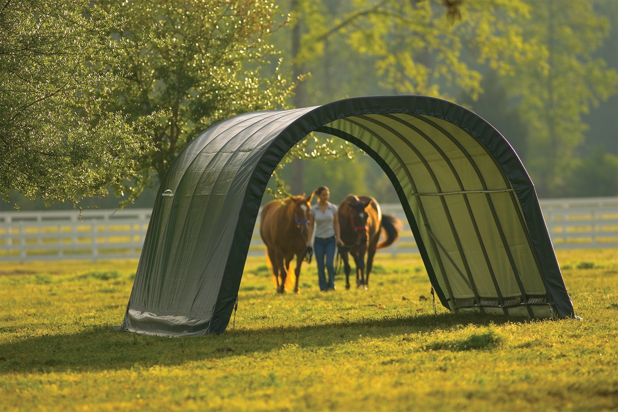 ShelterLogic Peak Style Run-in Shelter, Green, 22 x 24 x 12 ft.