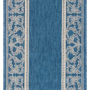 SAFAVIEH Courtyard Collection Runner Rug - 2'3" x 6'7", Blue & Natural, Non-Shedding & Easy Care, Indoor/Outdoor & Washable-Ideal for Patio, Backyard, Mudroom (CY2965-3103)