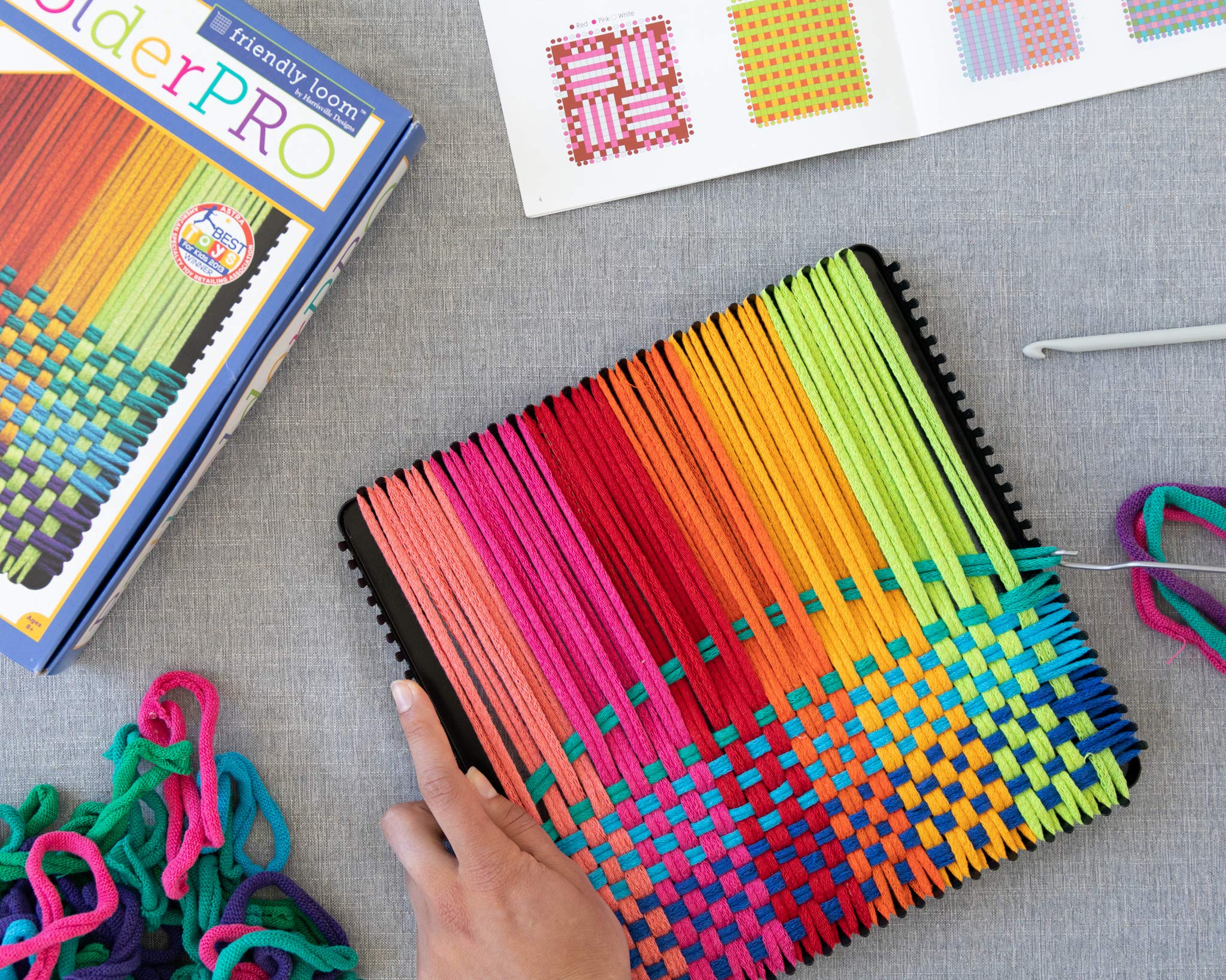 Friendly Loom 10" PRO Size Black Potholder Metal Loom Kit with Bright Rainbow Color Cotton Loops to Make 2 Potholders, Weaving Crafts for Kids & Adults MADE IN THE USA by Harrisville Designs