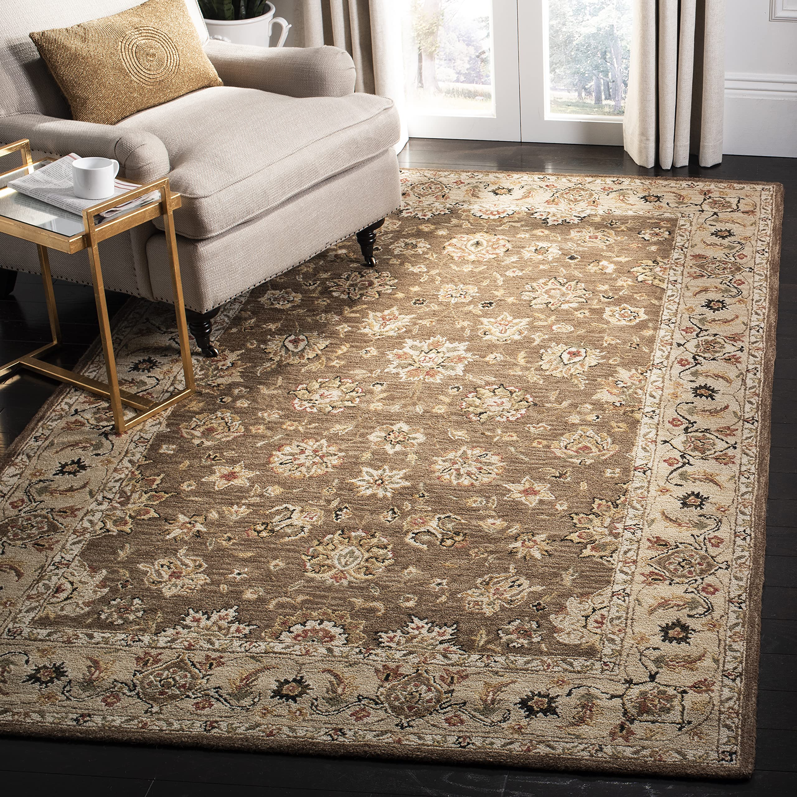 SAFAVIEH Chelsea Collection Accent Rug - 3'9" x 5'9", Brown & Ivory, Hand-Hooked French Country Wool, Ideal for High Traffic Areas in Entryway, Living Room, Bedroom (HK505B)