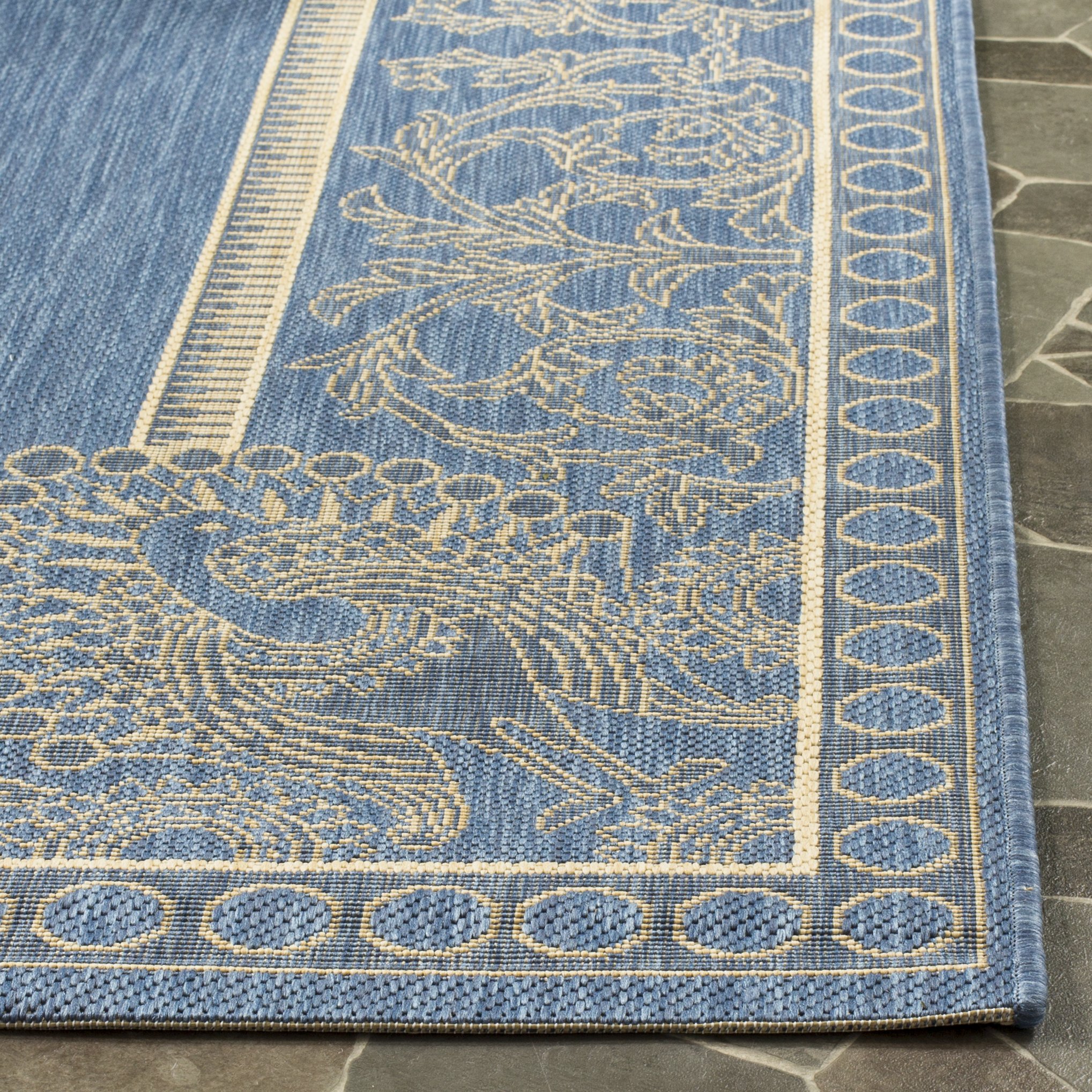 SAFAVIEH Courtyard Collection Runner Rug - 2'3" x 6'7", Blue & Natural, Non-Shedding & Easy Care, Indoor/Outdoor & Washable-Ideal for Patio, Backyard, Mudroom (CY2965-3103)