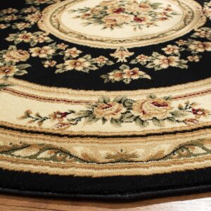 SAFAVIEH Lyndhurst Collection 5'3" Round Black/Ivory LNH218A Traditional European Medallion Non-Shedding Dining Room Entryway Foyer Living Room Bedroom Area Rug