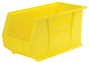 akro-mils 30265 akrobins plastic storage bins, space-saving stackable bins, garage organization bins, closet, classroom organization, craft storage, 18-inch x 8.25-inch x 9-inch, yellow, 6-pack