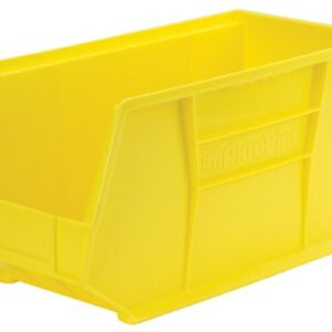 Akro-Mils 30265 AkroBins Plastic Storage Bins, Space-Saving Stackable Bins, Garage Organization Bins, Closet, Classroom Organization, Craft Storage, 18-Inch x 8.25-Inch x 9-Inch, Yellow, 6-Pack