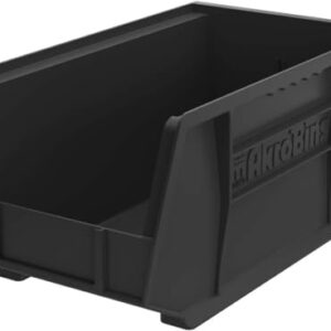 Akro-Mils 30240 AkroBins Plastic Storage Bins, Space-Saving Stackable Bins, Garage Organization Bins, Pantry Organization, Craft Storage, 15-Inch x 8-Inch x 7-Inch, Black, 12-Pack