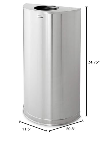 Rubbermaid Commercial Products Half Rounds Steel Trash Can, Open Top, 12 GAL, Stainless Steel, Indoor for Hotel Lobbies/Washrooms/Front of House Hospitality Areas