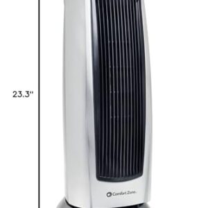 Comfort Zone Electric Oscillating Ceramic Tower Space Heater, Remote, Backlit Digital Thermostat & Temperature Display, Timer, & Overheat Sensor, Ideal for Home, Bedroom, & Office, 1,500W, CZ499R