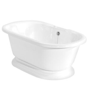 nobb hill 60" x 32" acrastone double ended bathtub with no faucet holes finish: satin nickel