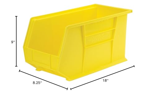 Akro-Mils 30265 AkroBins Plastic Storage Bins, Space-Saving Stackable Bins, Garage Organization Bins, Closet, Classroom Organization, Craft Storage, 18-Inch x 8.25-Inch x 9-Inch, Yellow, 6-Pack