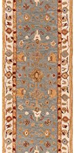 SAFAVIEH Anatolia Collection Runner Rug - 2'3" x 8', Blue & Ivory, Handmade Traditional Oriental Wool, Ideal for High Traffic Areas in Living Room, Bedroom (AN547A)