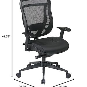 SPACE Seating Breathable Mesh High Back and Padded Black Leather Seat, Ultra 2-to-1 Synchro Tilt Control, Seat Slider and Gunmetal Finish Executive Chair