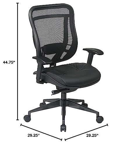 SPACE Seating Breathable Mesh High Back and Padded Black Leather Seat, Ultra 2-to-1 Synchro Tilt Control, Seat Slider and Gunmetal Finish Executive Chair