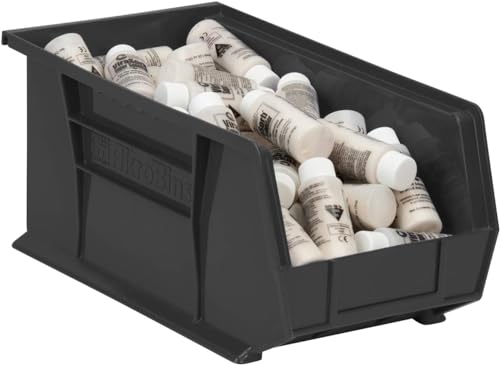 Akro-Mils 30240 AkroBins Plastic Storage Bins, Space-Saving Stackable Bins, Garage Organization Bins, Pantry Organization, Craft Storage, 15-Inch x 8-Inch x 7-Inch, Black, 12-Pack